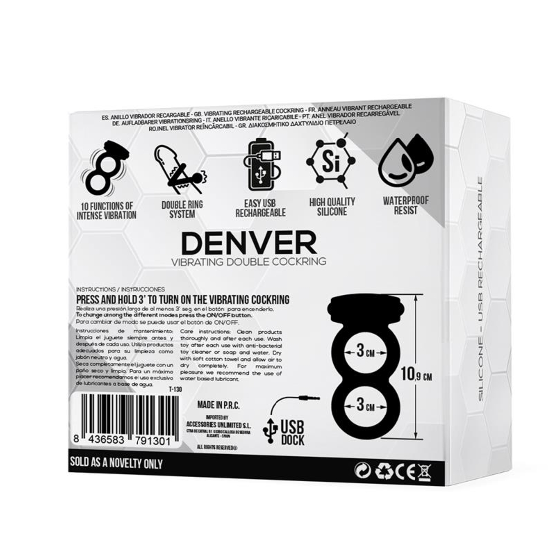 TARDENOCHE Denver Двоен пенис пръстен с вибриращ куршум