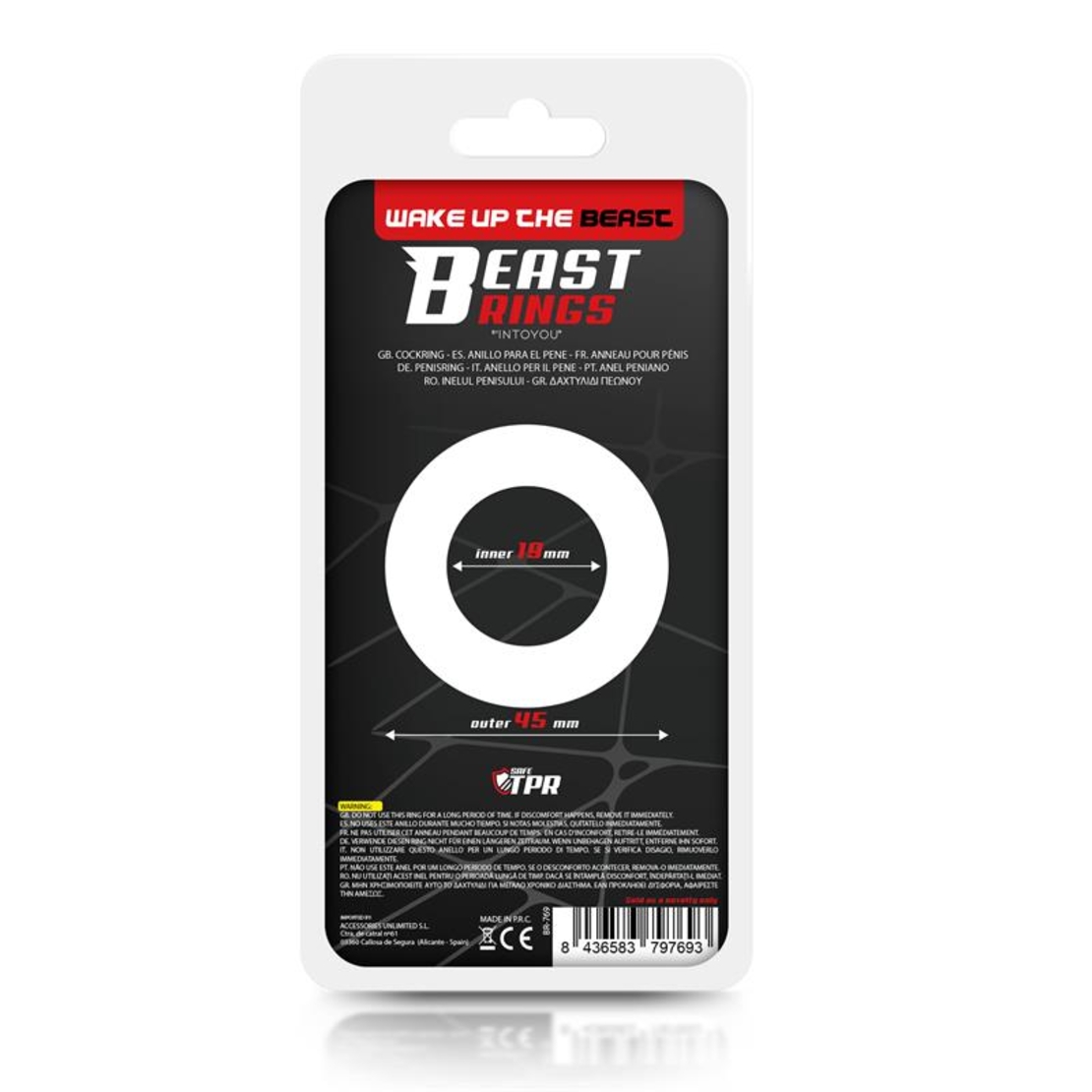 BEAST RINGS Пръстен за пенис, супер гъвкав и устойчив, райет, 1.9 см, черен