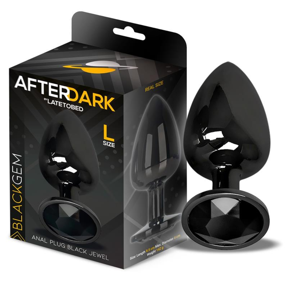 AFTERDARK Метална анална тапа Blackgem с черно бижу, размер L