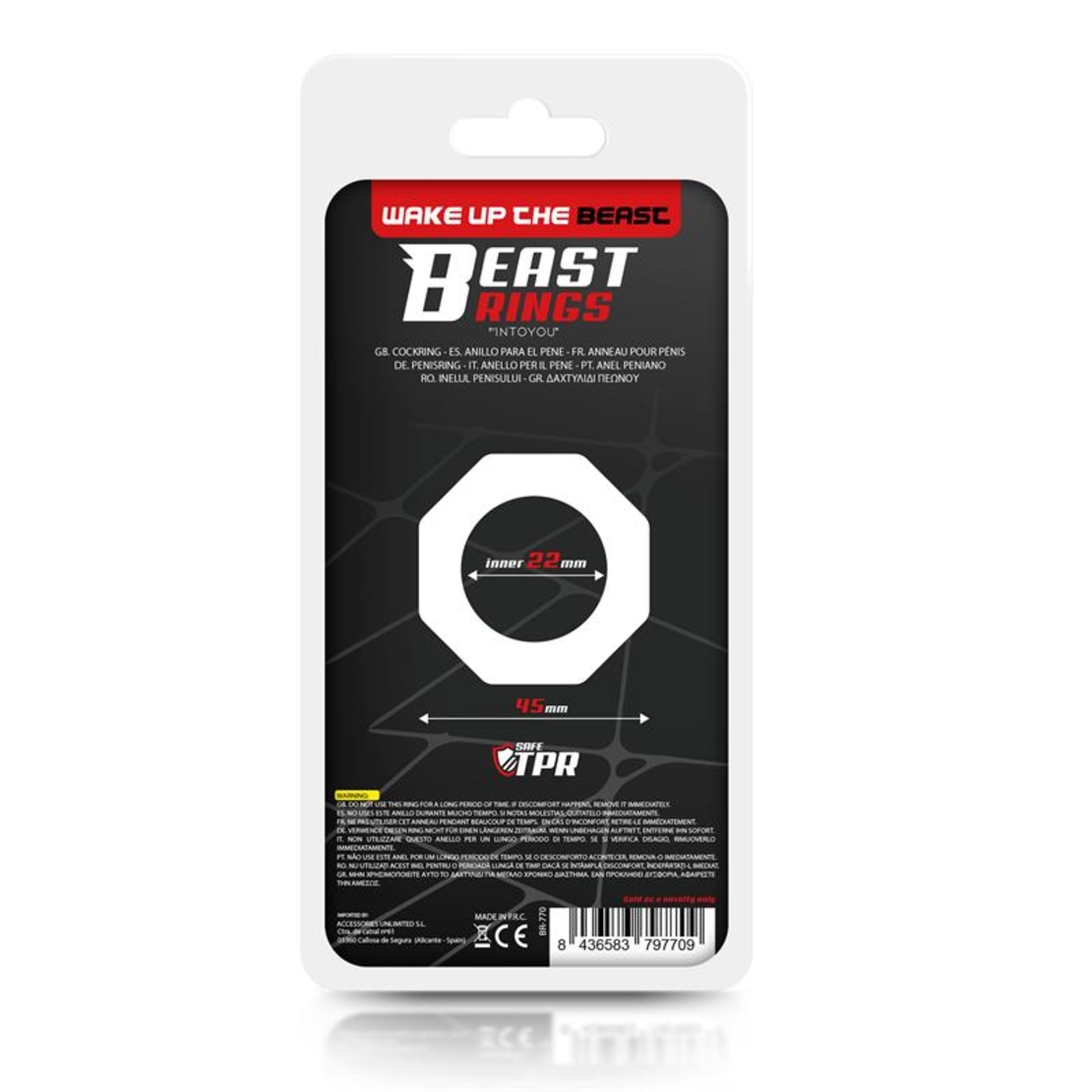 BEAST RINGS Черен пръстен за пенис Супер гъвкав Полигонален 2.2 см