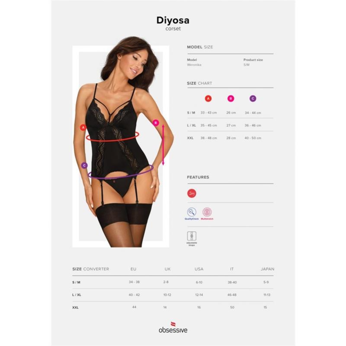 Комплект корсет и прашки OBSESSIVE Diyosa, черни