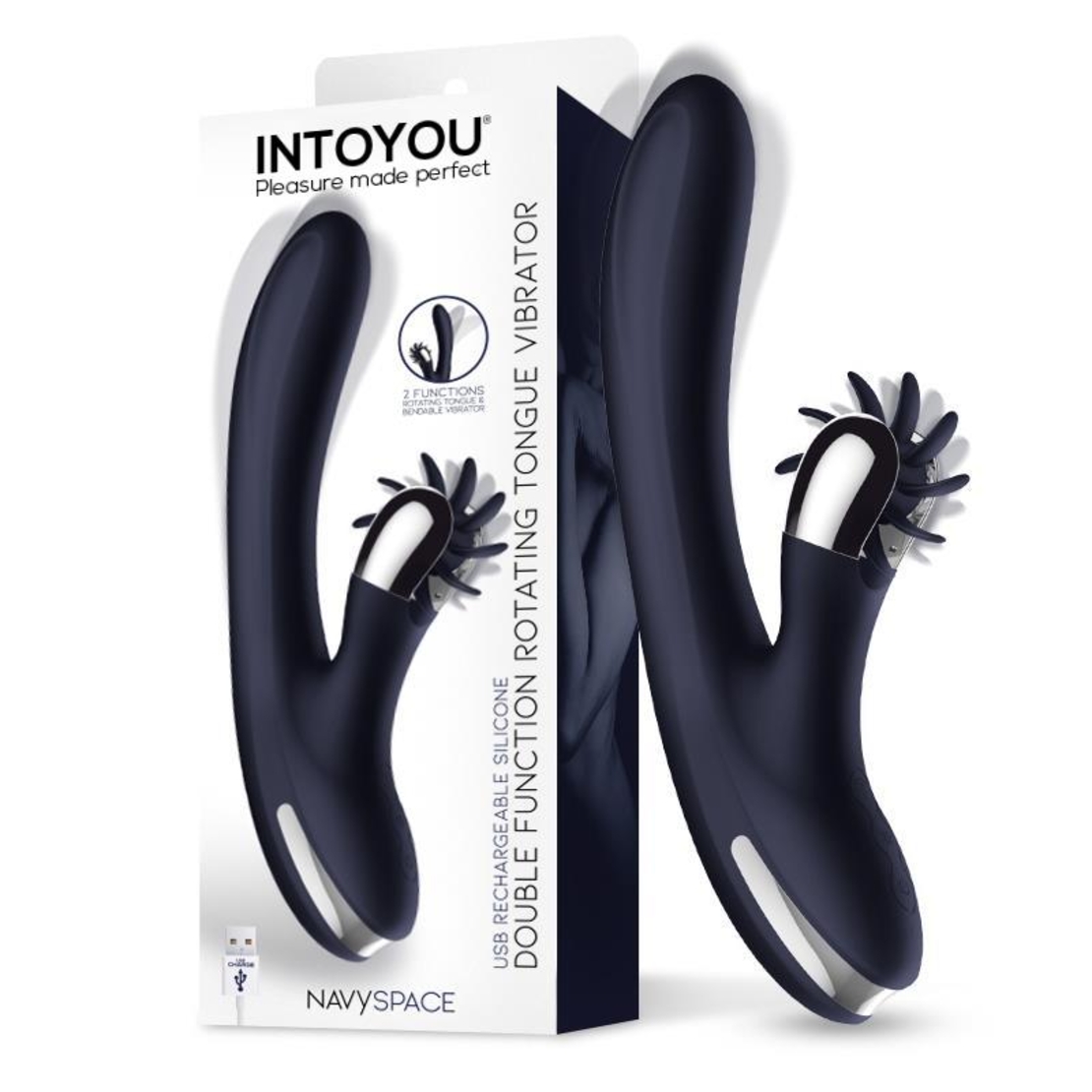 INTOYOU Navyspace Vibe – вибратор с двойна функция и въртящи се езици, син