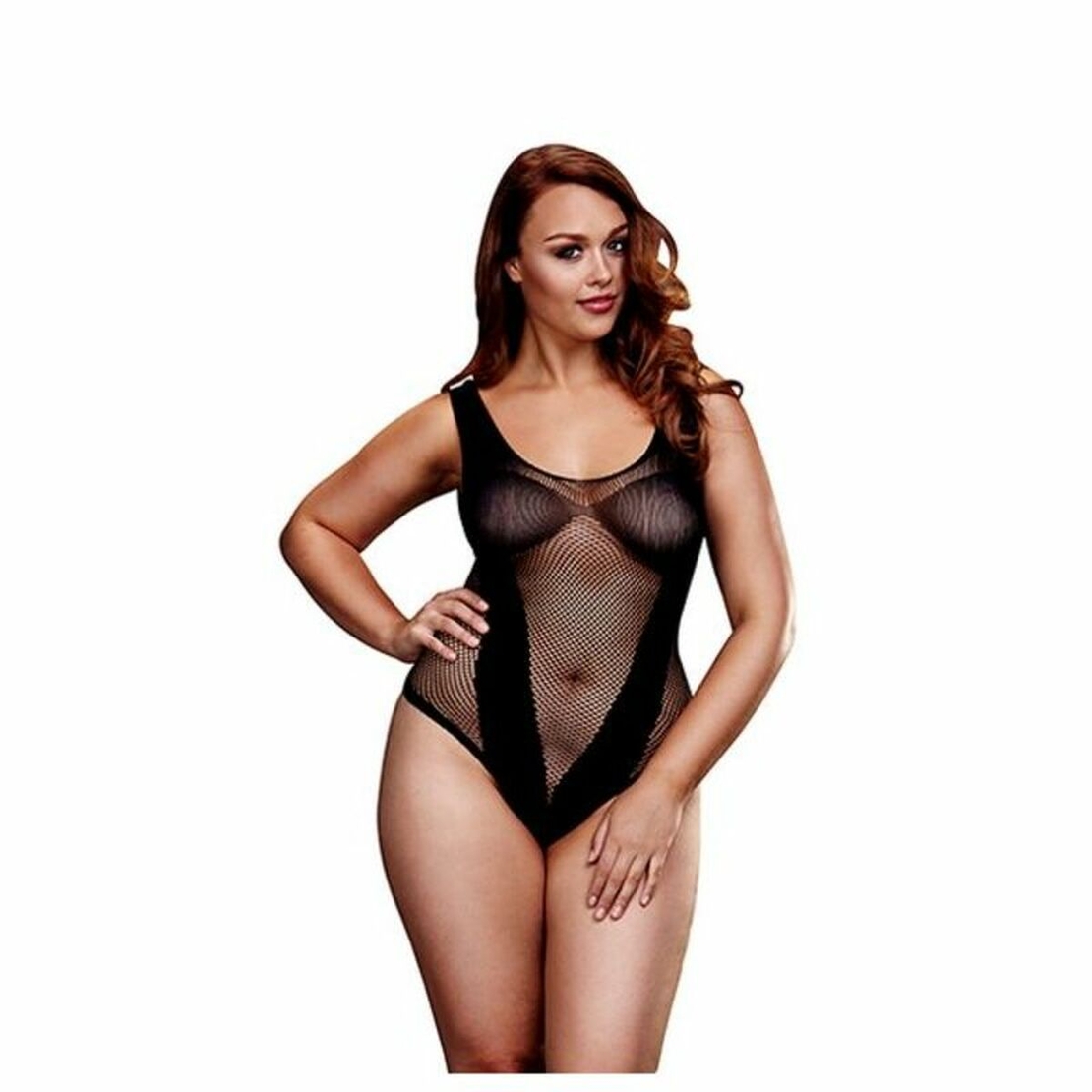 Боди - Fishnet Jacquard V Teddy Кралски Размер Baci Lingerie BW3134-BLKQS Черен XL Queen