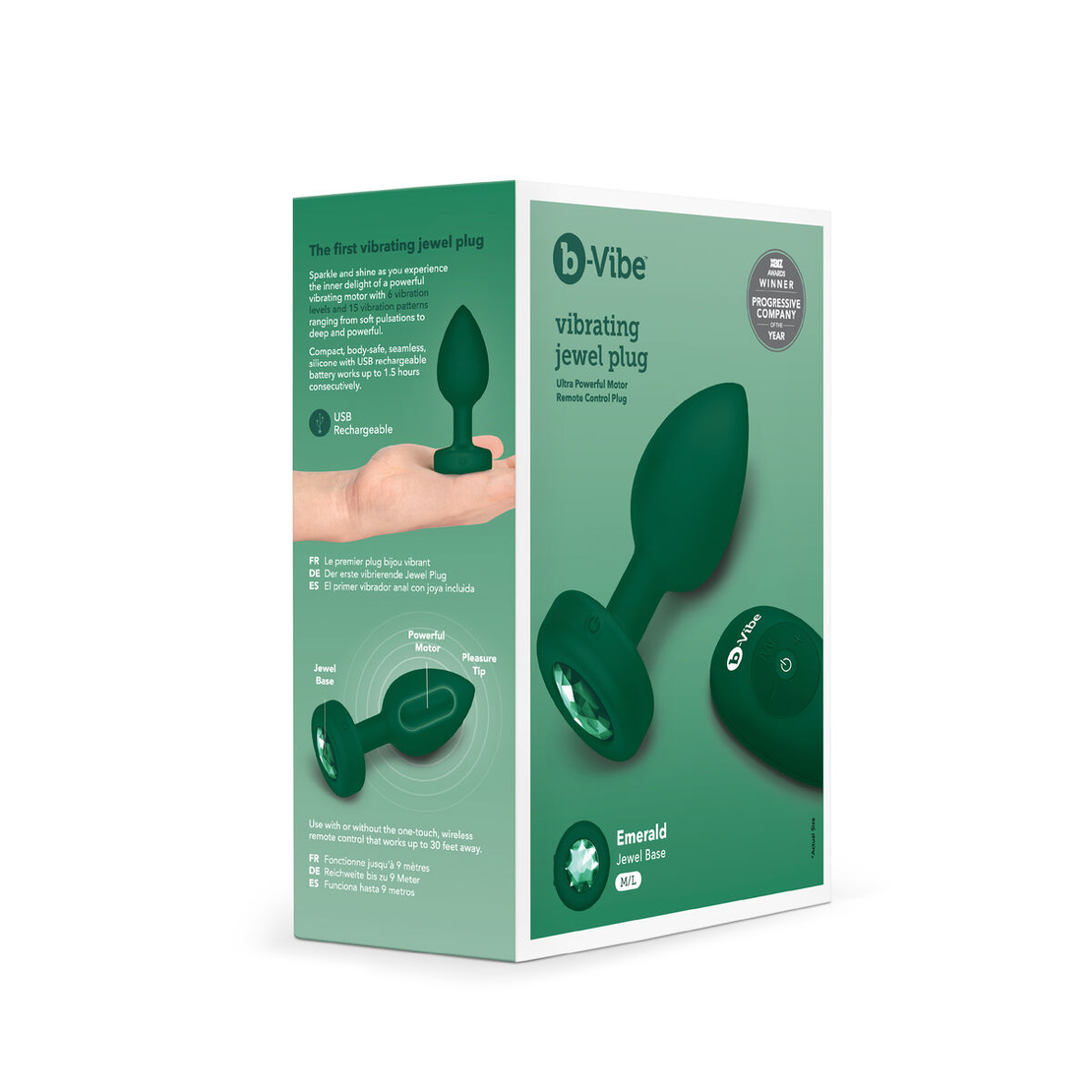 Анална тапа с дистанционно B-Vibe Vibrating Jewel Зелен M/L