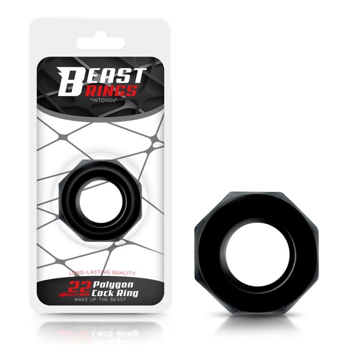 BEAST RINGS Черен пръстен за пенис Супер гъвкав Полигонален 2.2 см