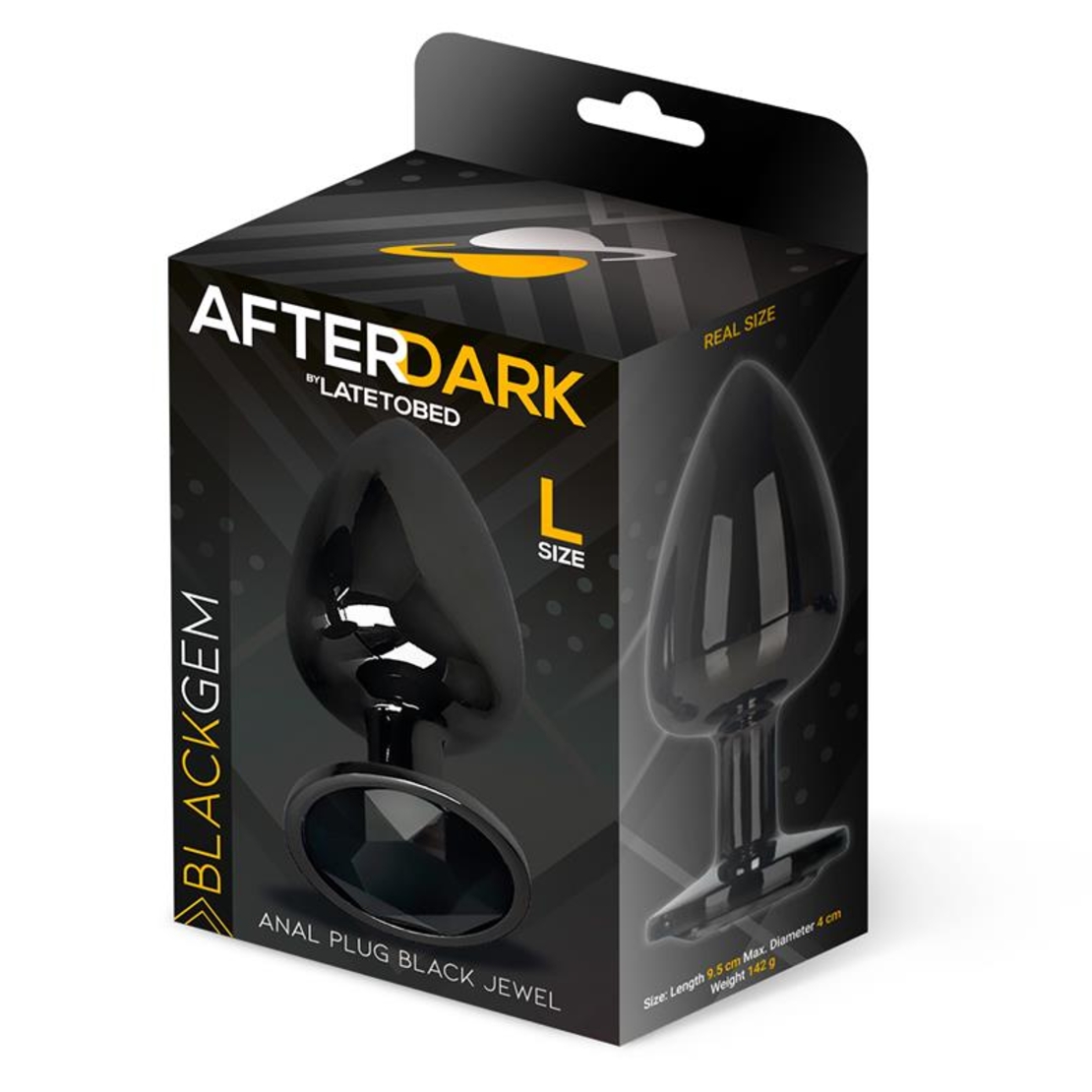AFTERDARK Метална анална тапа Blackgem с черно бижу, размер L