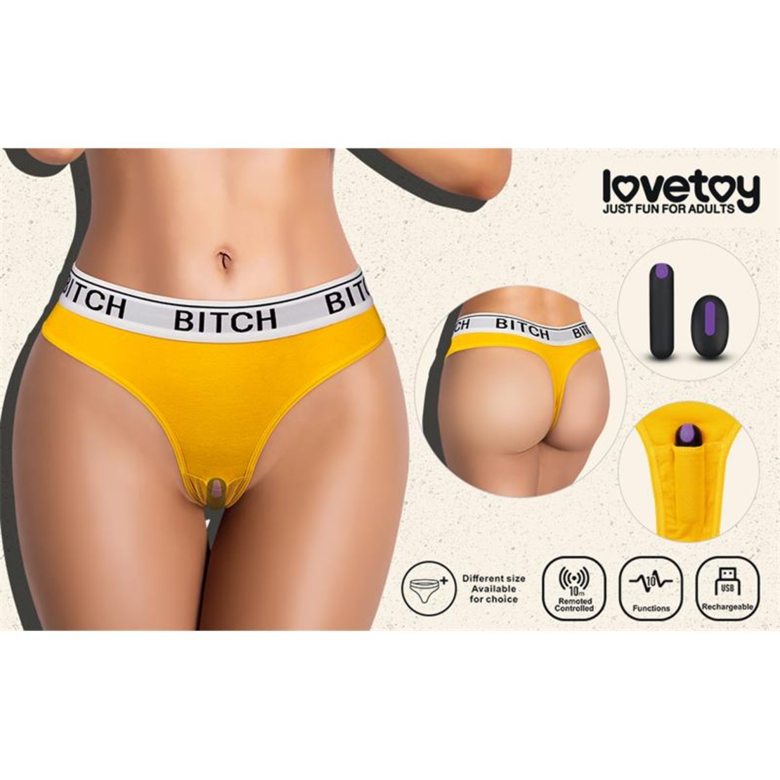 Отворени прашки LOVETOY с вибриращ куршум и дистанционно управление, размер S
