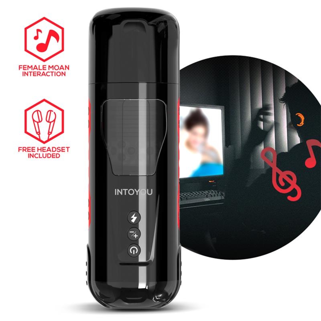 INTOYOU Pyro Advanced тласкащ, въртящ се и стенещ мастурбатор