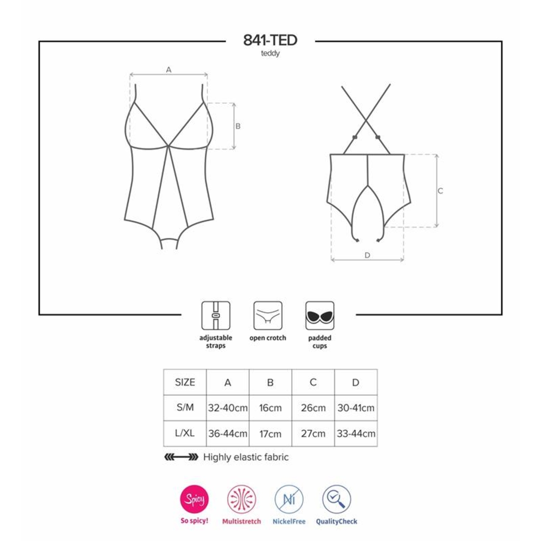 Черно еротично боди OBSESSIVE, размер  L/XL