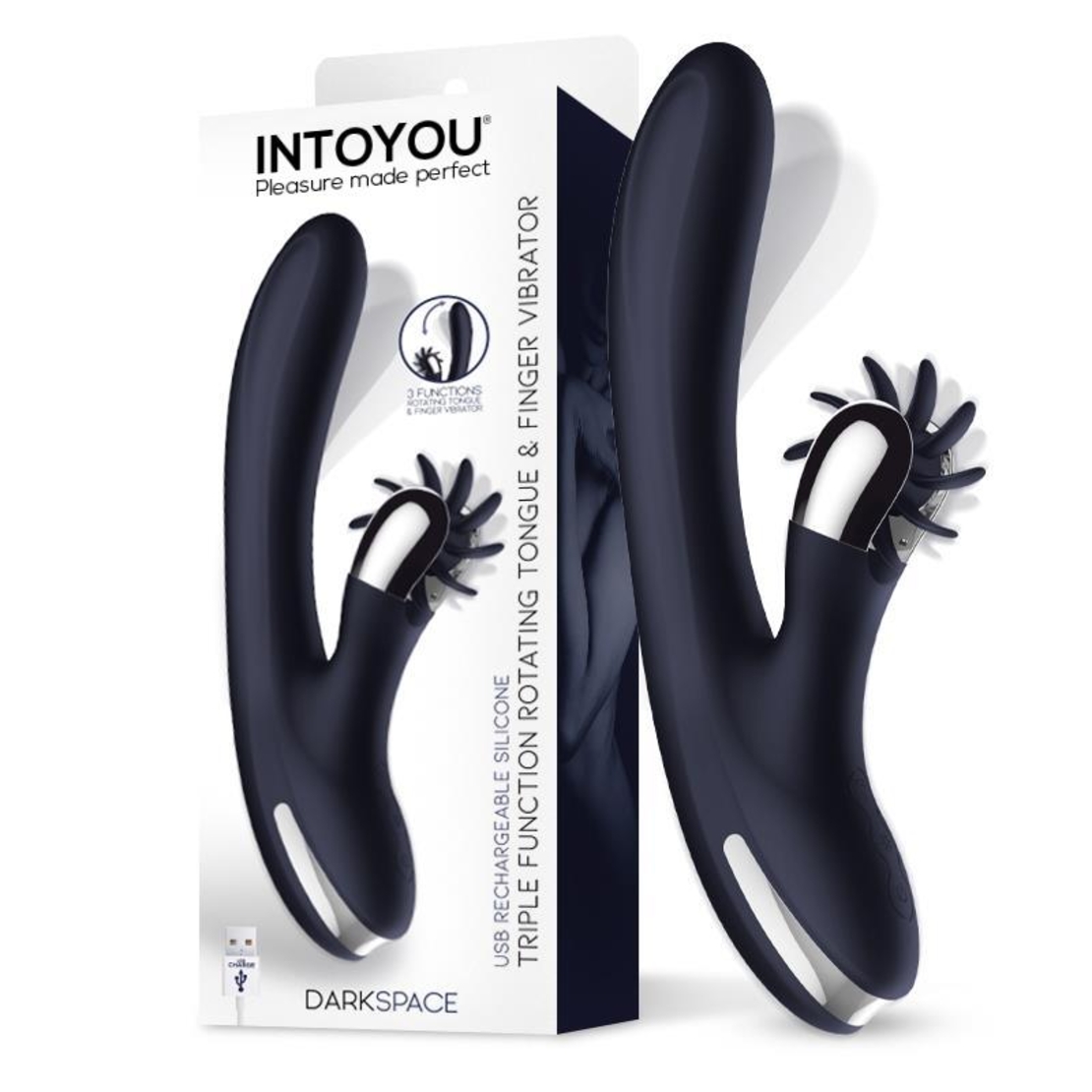 INTOYOU Darkspace Vibe вибратор с въртящи се езици в синьо