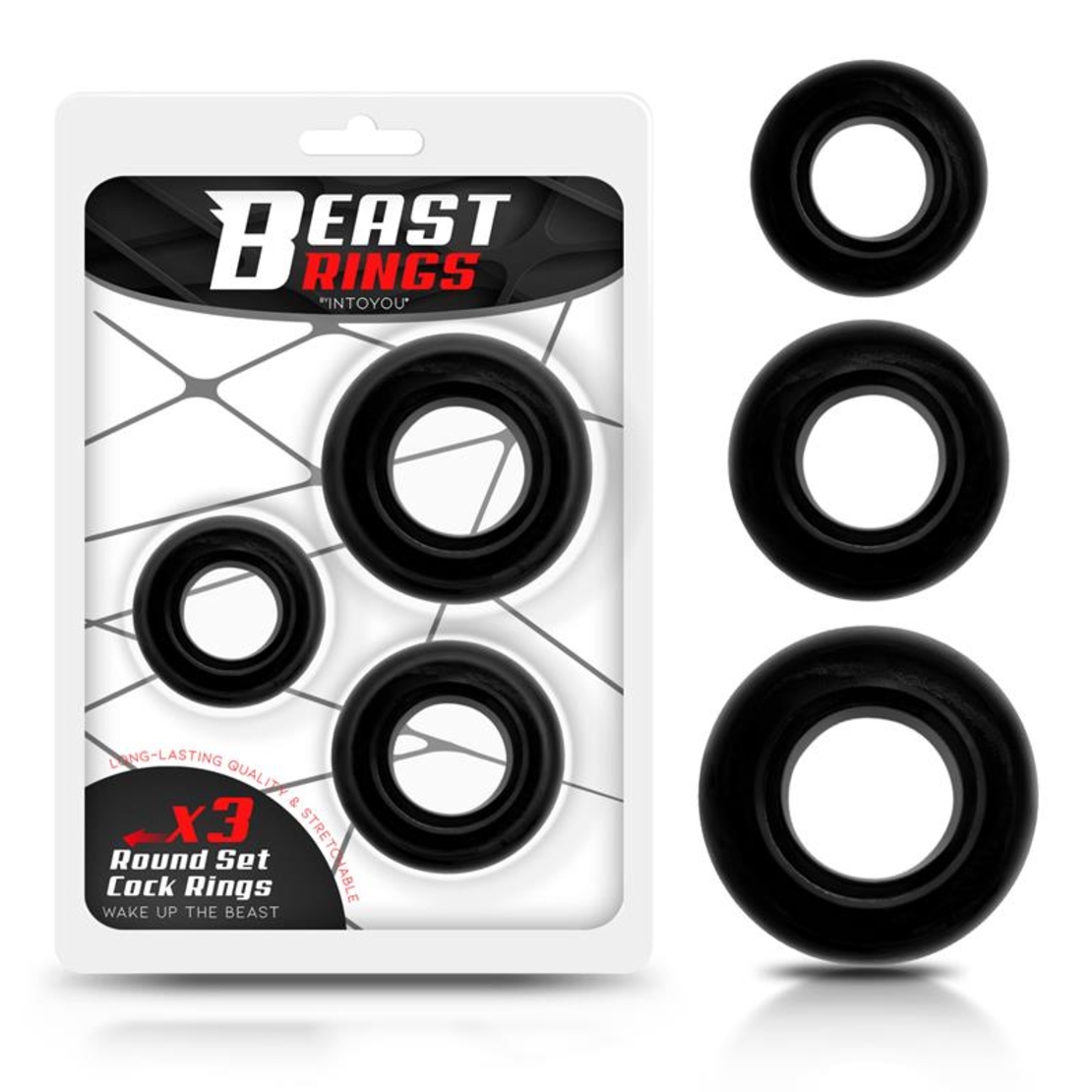 Комплект от 3 гъвкави пръстена за пенис BEAST RINGS – Черни