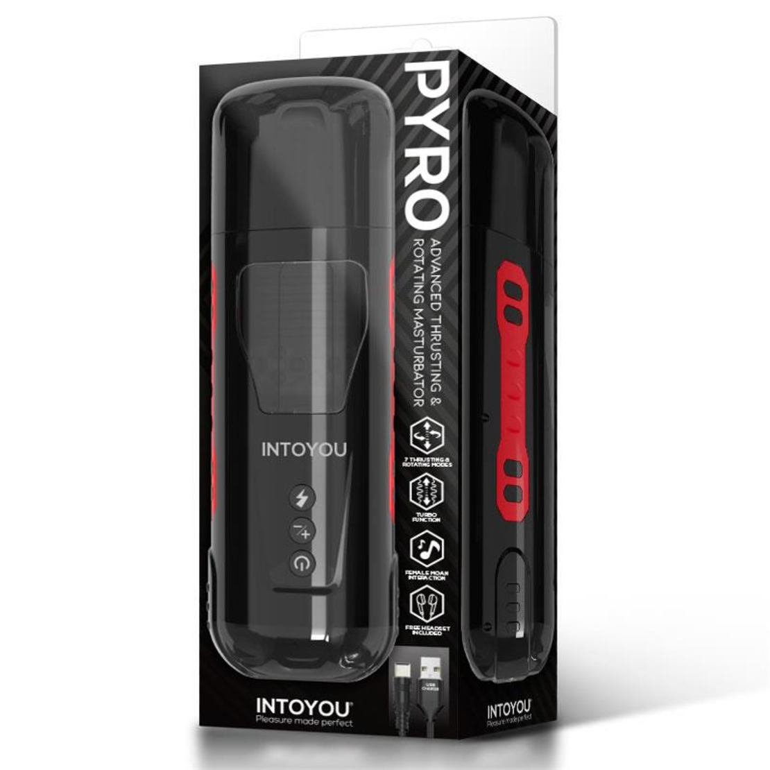 INTOYOU Pyro Advanced тласкащ, въртящ се и стенещ мастурбатор