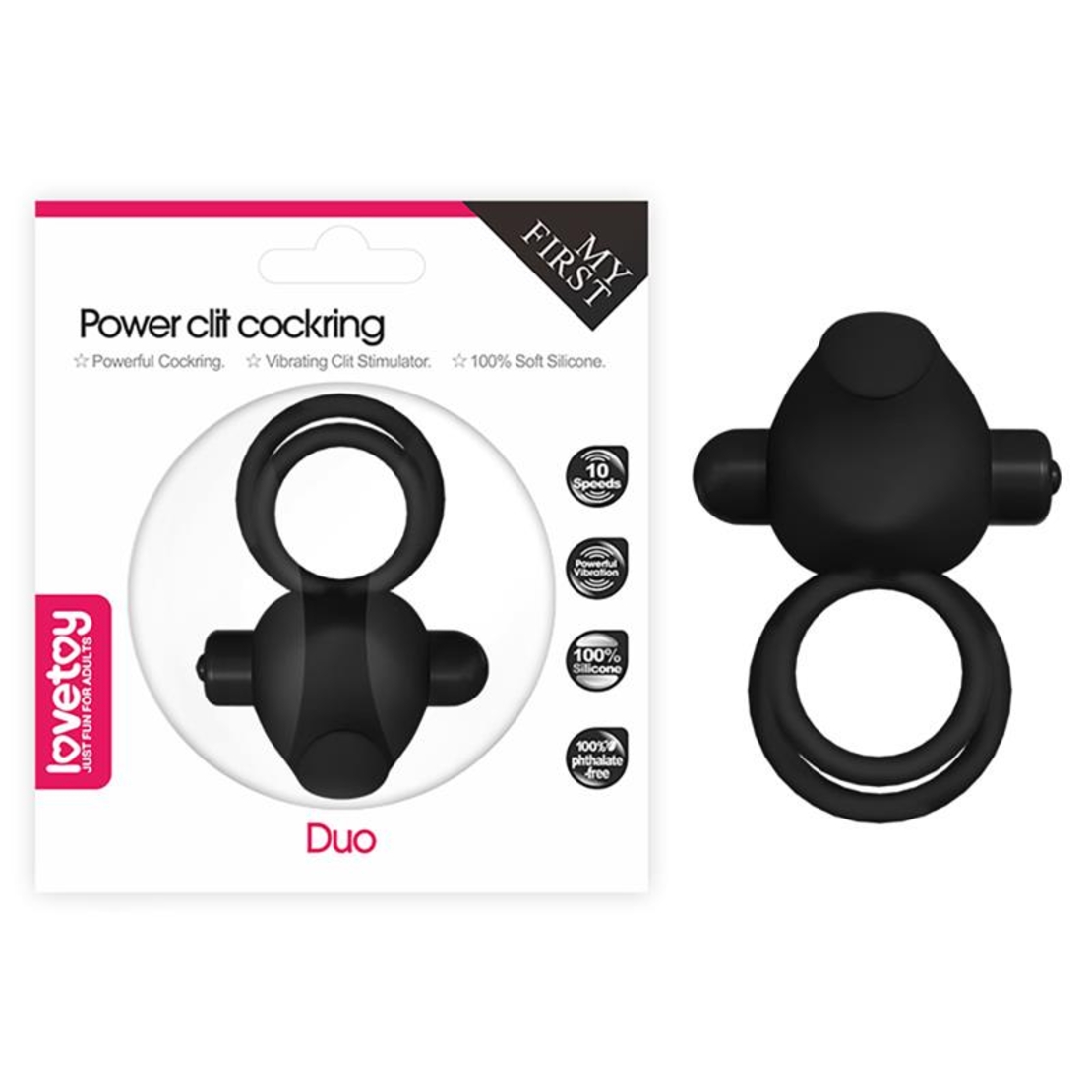 LOVETOY Power Clit Duo – двоен вибриращ пръстен за пенис с клиторен стимулатор