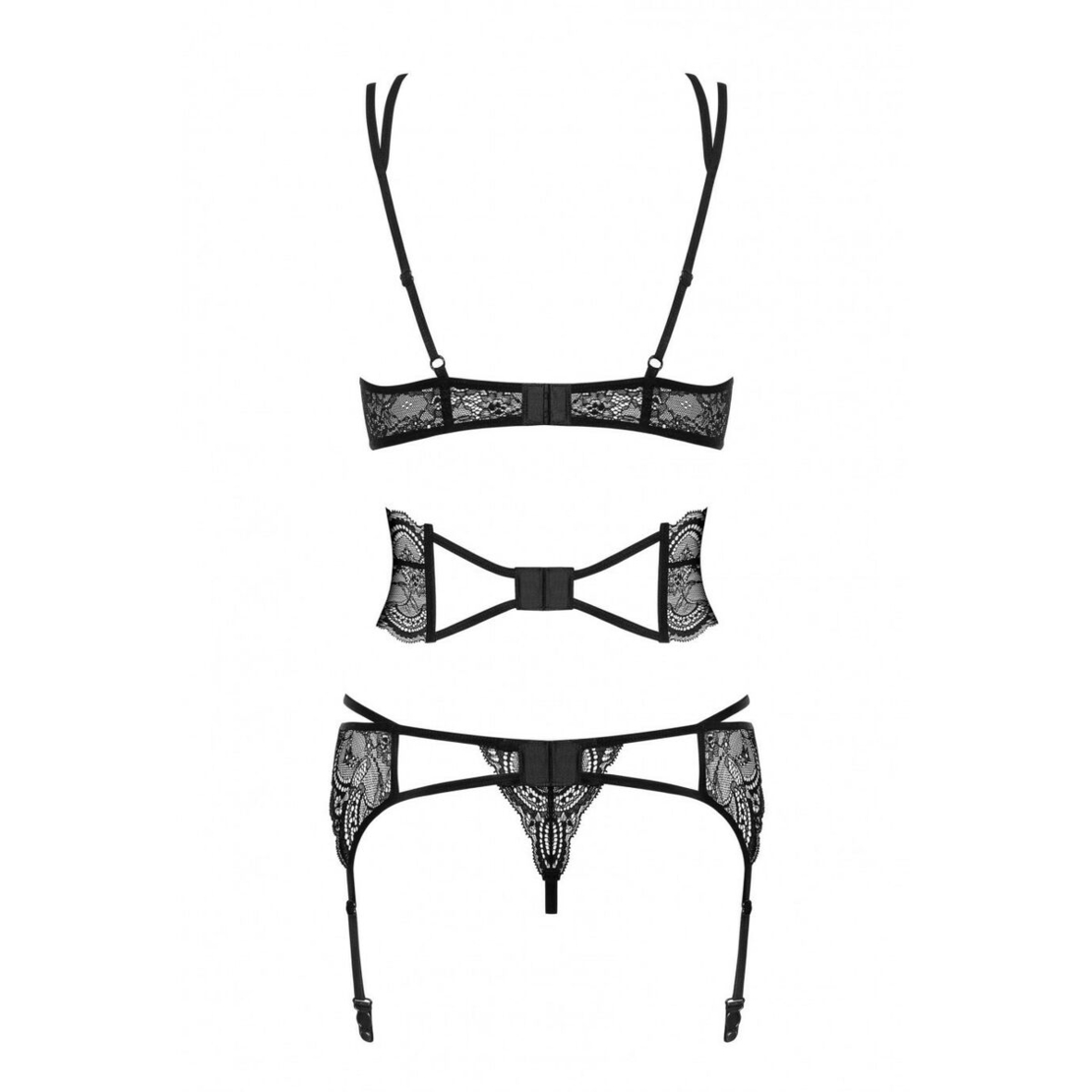 Комплект Дантелено Бельо Obsessive Frivolla Черен S/M