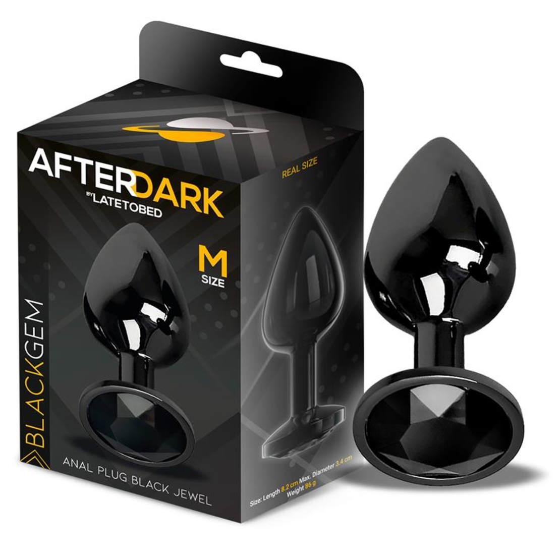 AFTERDARK Метална анална тапа Blackgem с черен камък, размер M