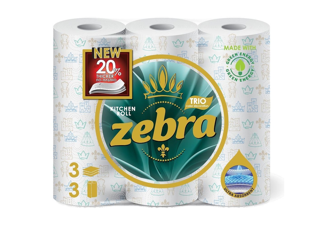 ZEBRA TRIO КУХНЕНСКА ХАРТИЯ 3 пласта 3 бр./опак.