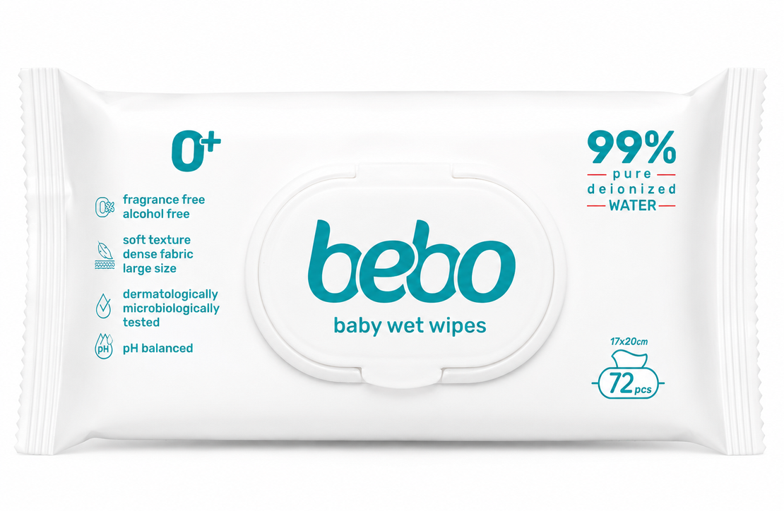 BEBO 99% PURE WATER МОКРИ КЪРПИ С КАПАК 72 бр. / опак.