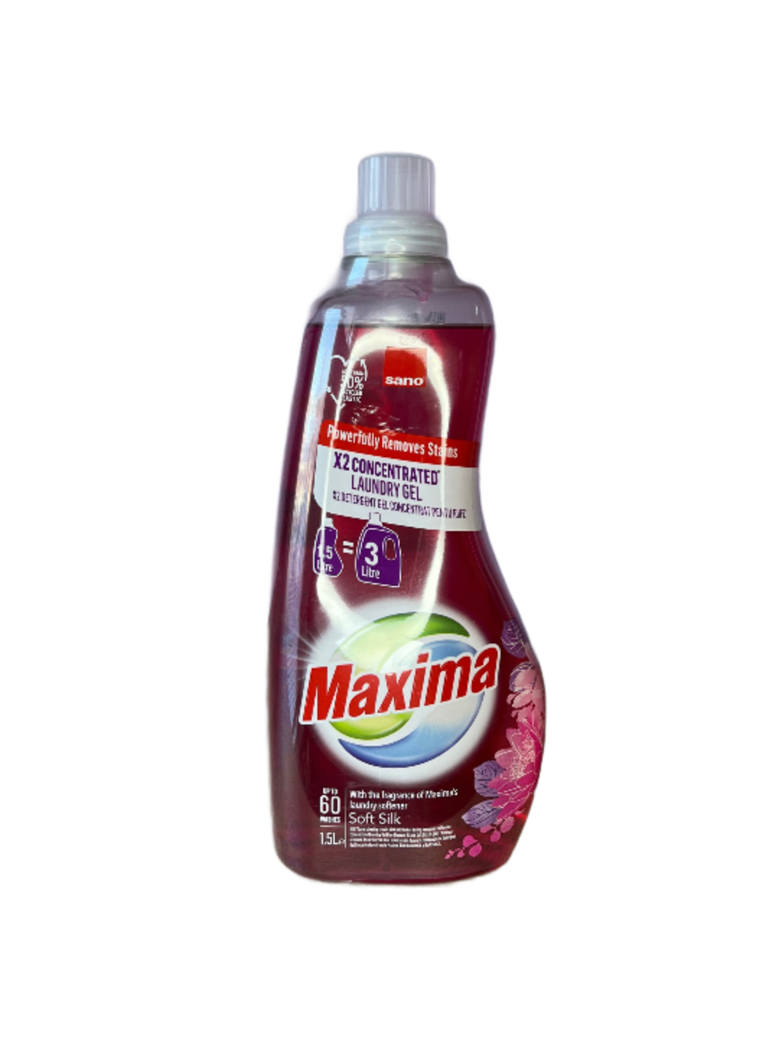 SANO MAXIMA SOFT SILK ТЕЧЕН ПЕРИЛЕН ПРЕПАРАТ ЗА БЕЛИ И ЦВЕТНИ ТЪКАНИ 1500 мл.