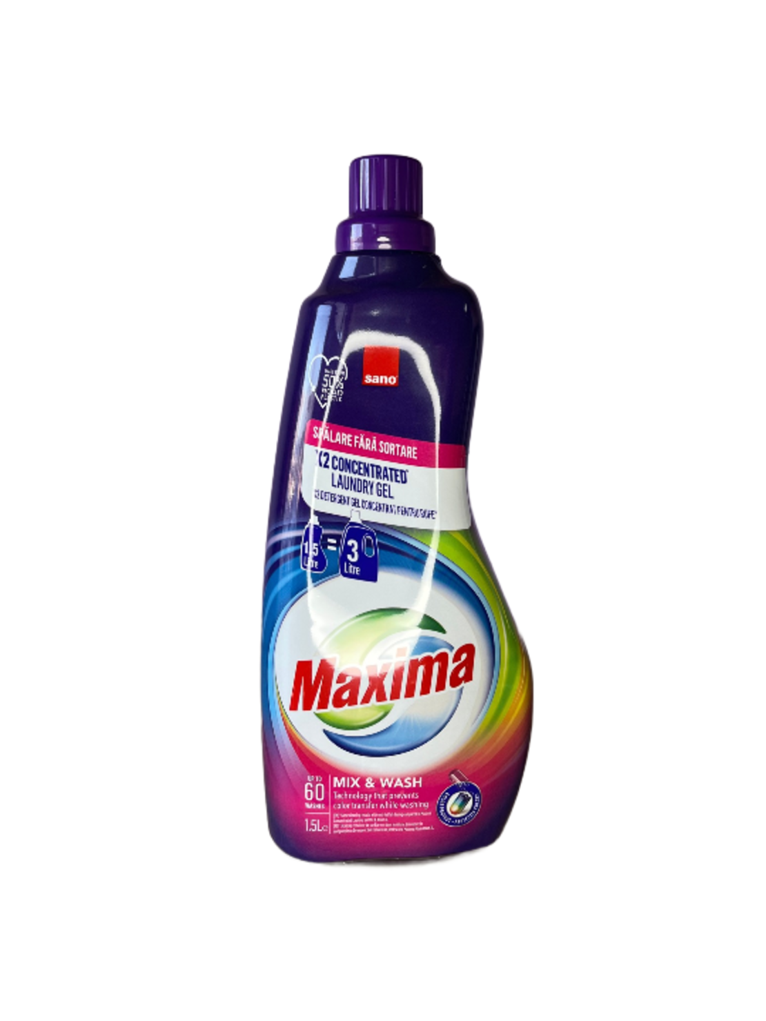 SANO MAXIMA MIX & WASH ТЕЧЕН ПЕРИЛЕН ПРЕПАРАТ ЗА ЦВЕТНИ ТЪКАНИ 1500 мл.