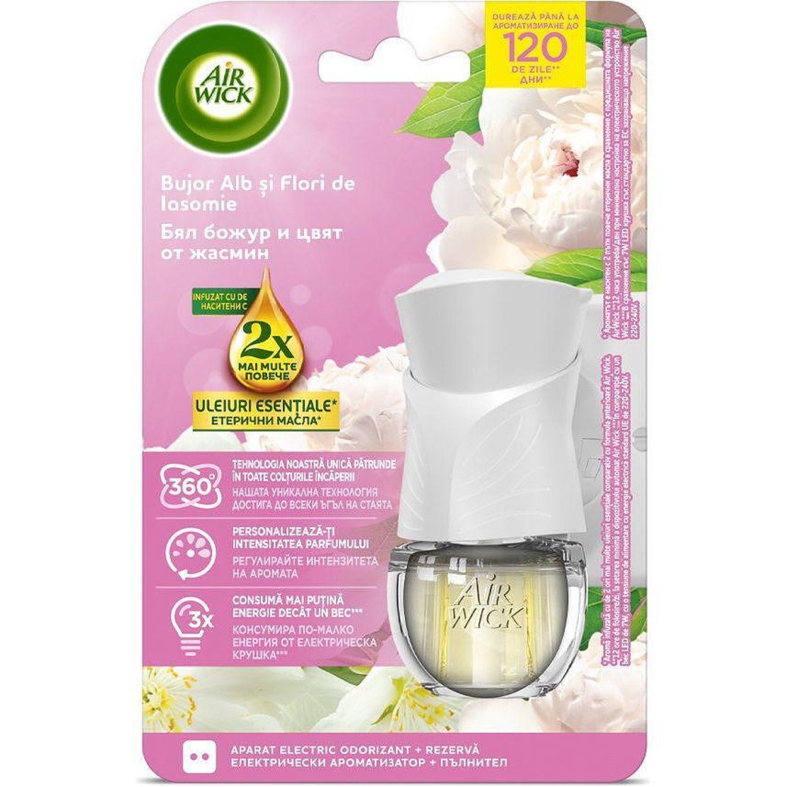 AIR WICK WHITE PEONY & JASMINE BLOSSOM ЕЛ. АРОМАТИЗАТОР С ПЪЛНИТЕЛ 19 мл.