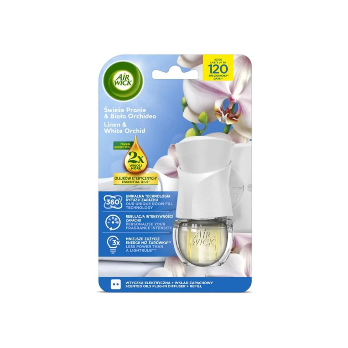 AIR WICK LINEN & WHITE ORCHID ЕЛ. АРОМАТИЗАТОР С ПЪЛНИТЕЛ 19 мл.