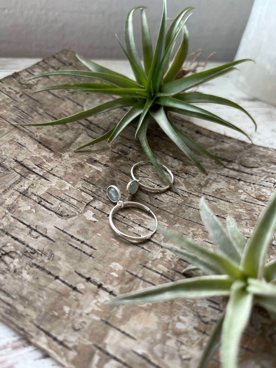 Silver kyanite hoops