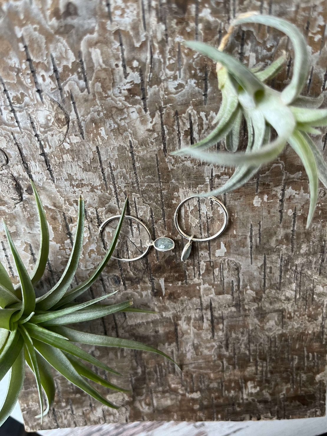 Silver kyanite hoops