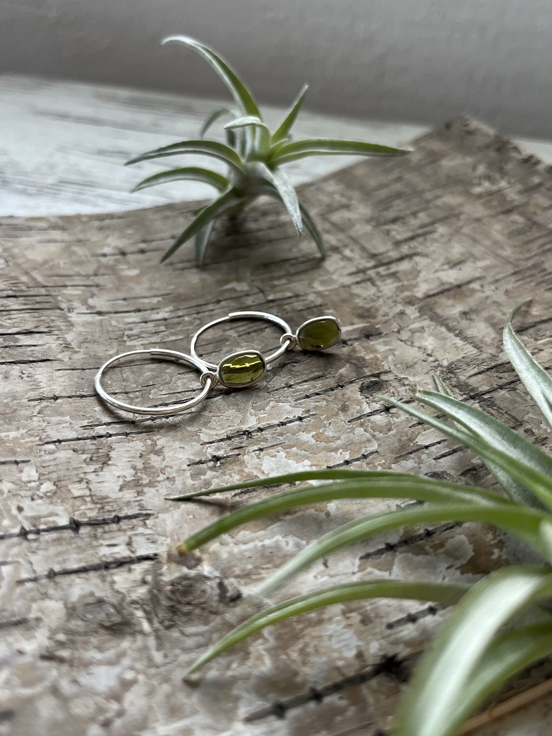Green tourmaline hoops