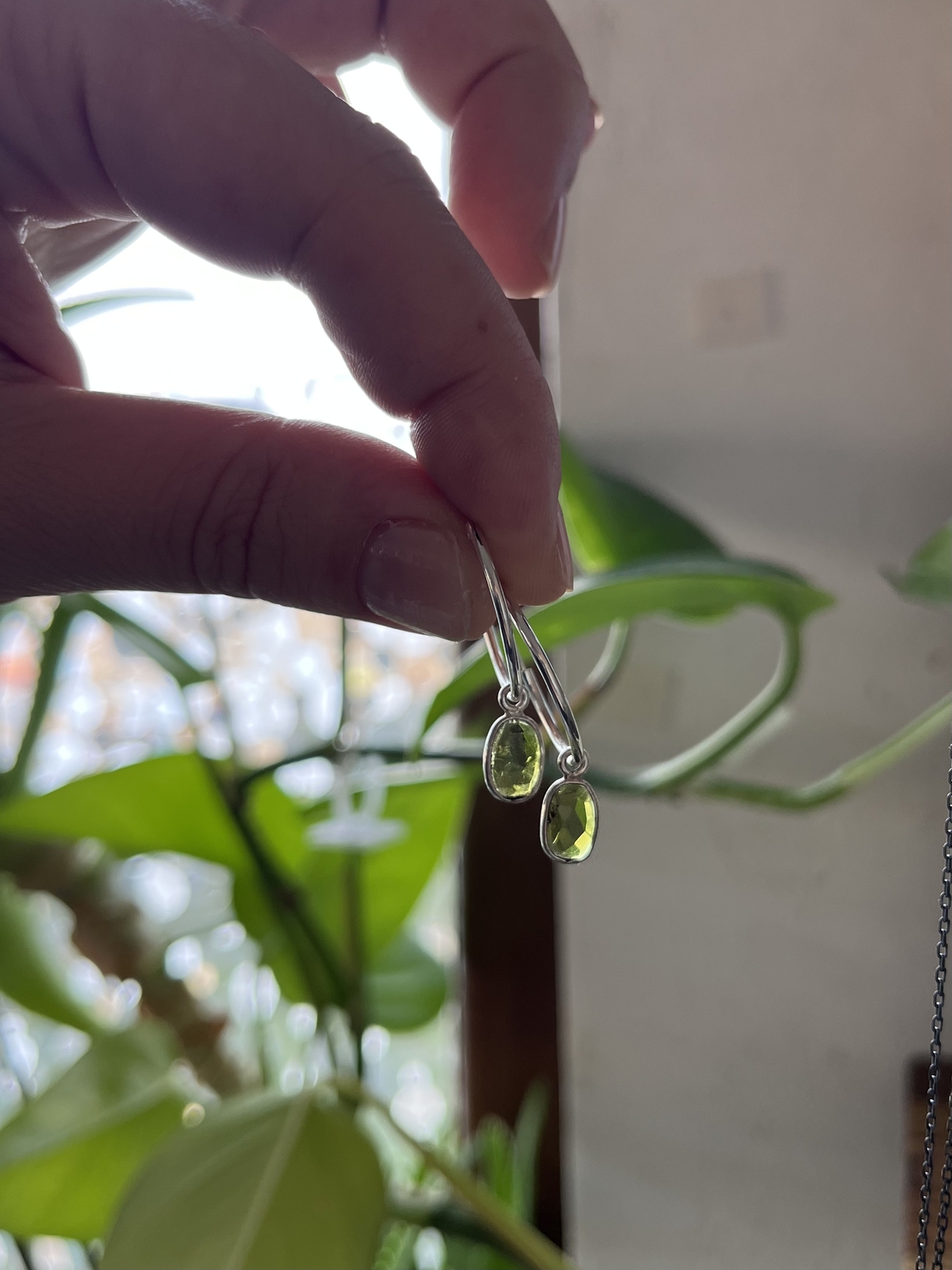 Green tourmaline hoops