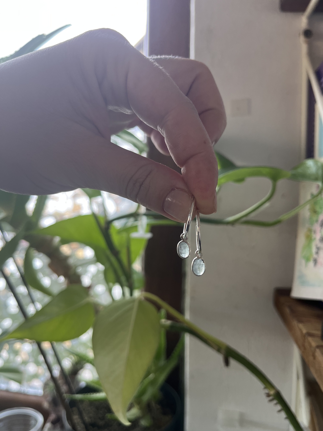 Silver kyanite hoops