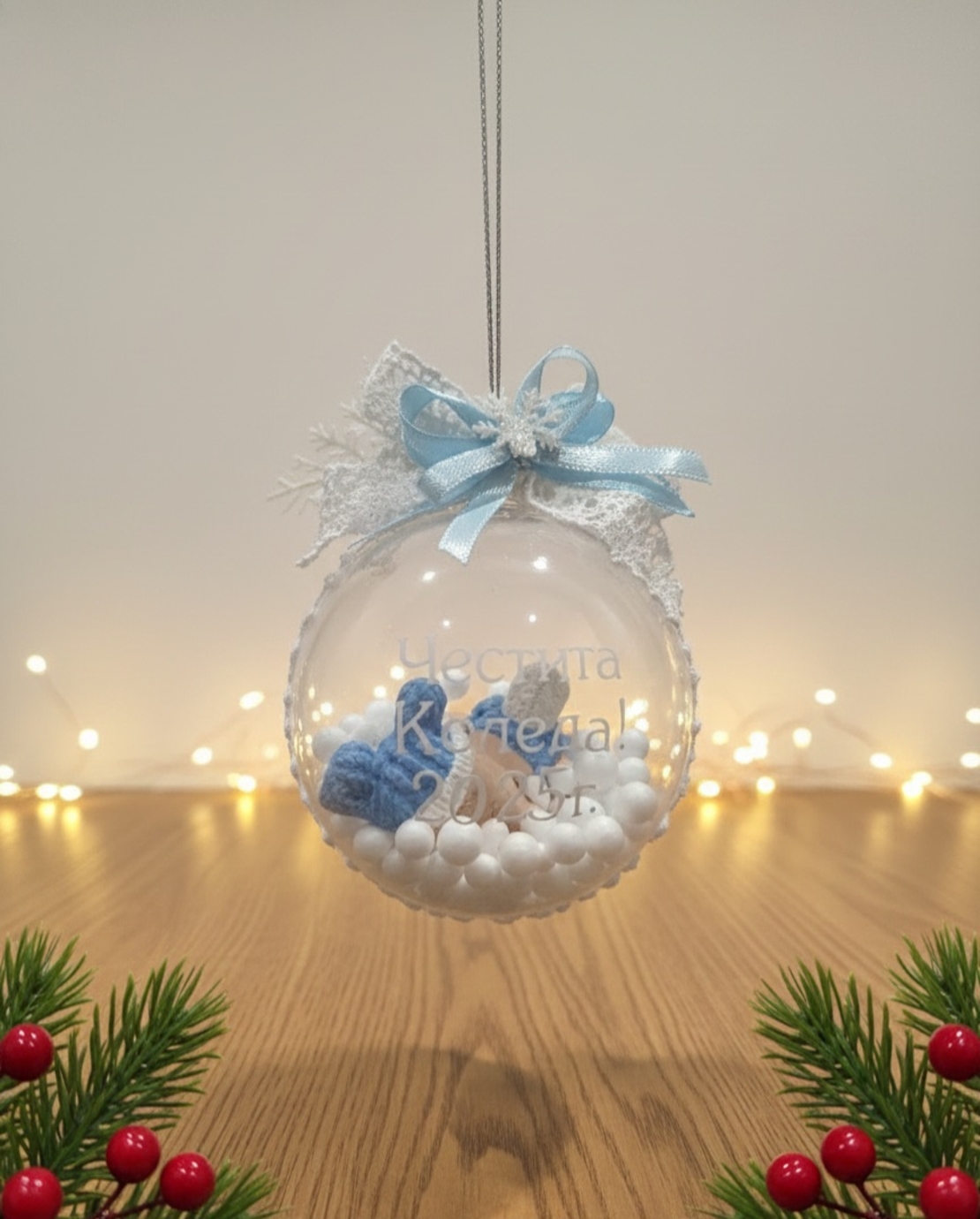 Коледна топка с керамично бебе