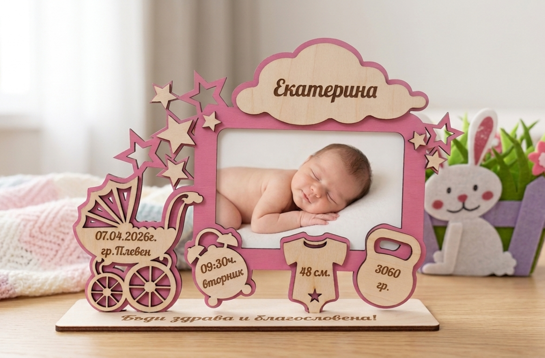 Дървена бебешка визитка
