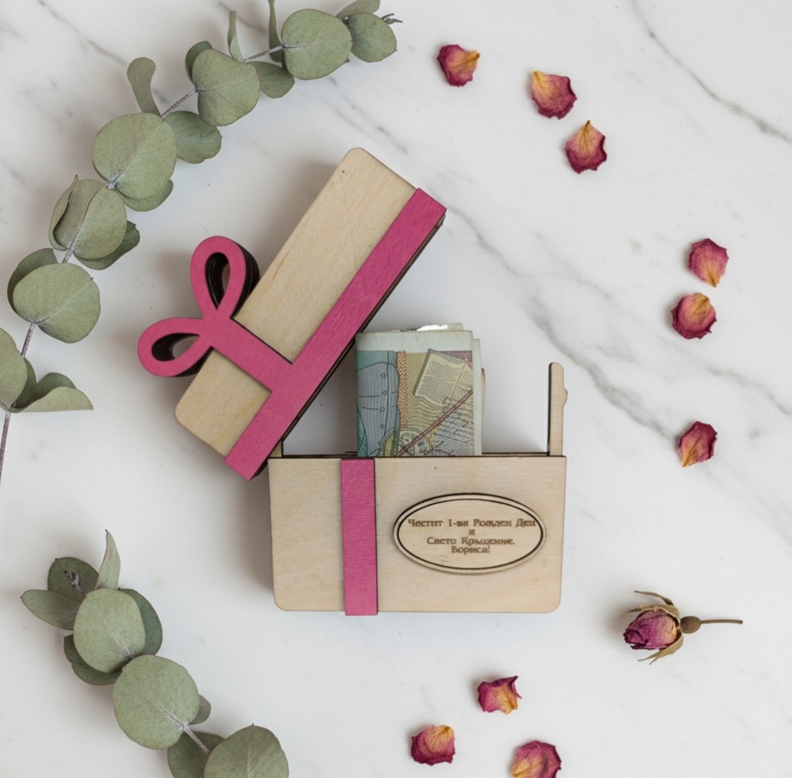 Дървена картичка ,,Подарък