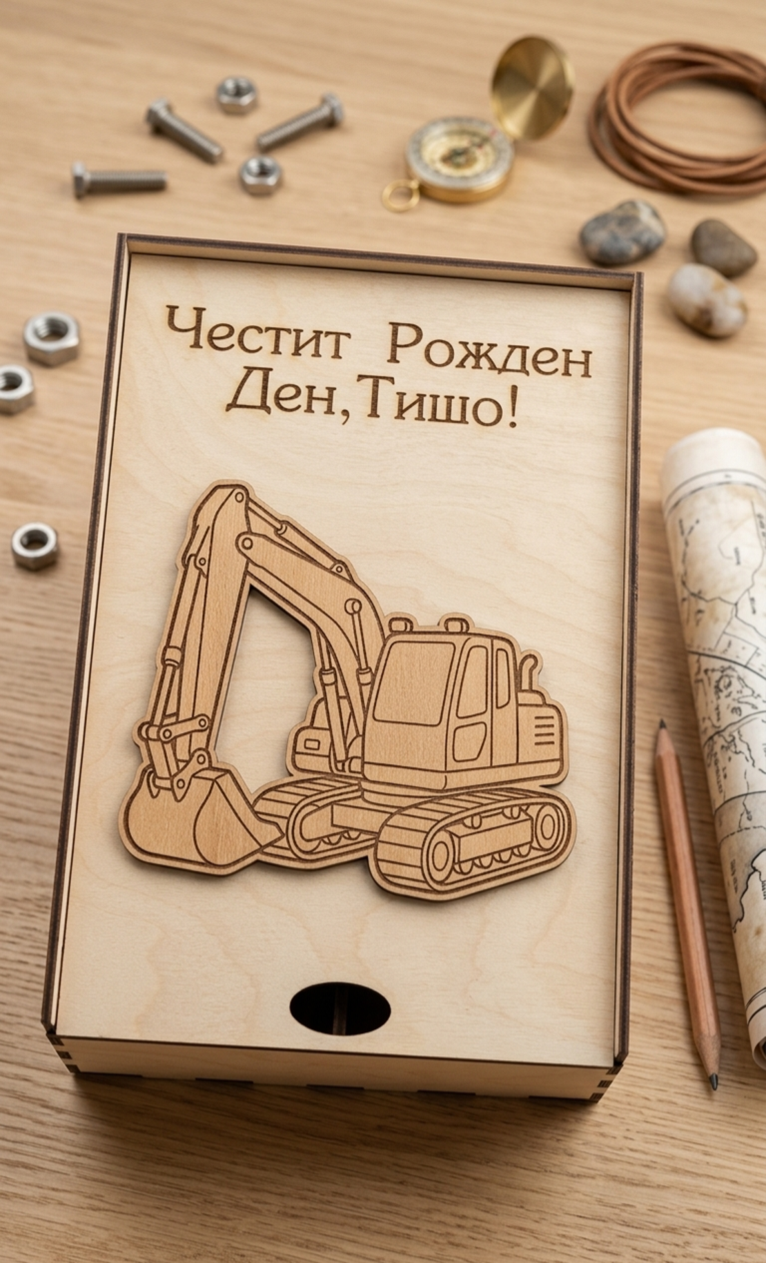 Дървена кутия за уиски с две чаши