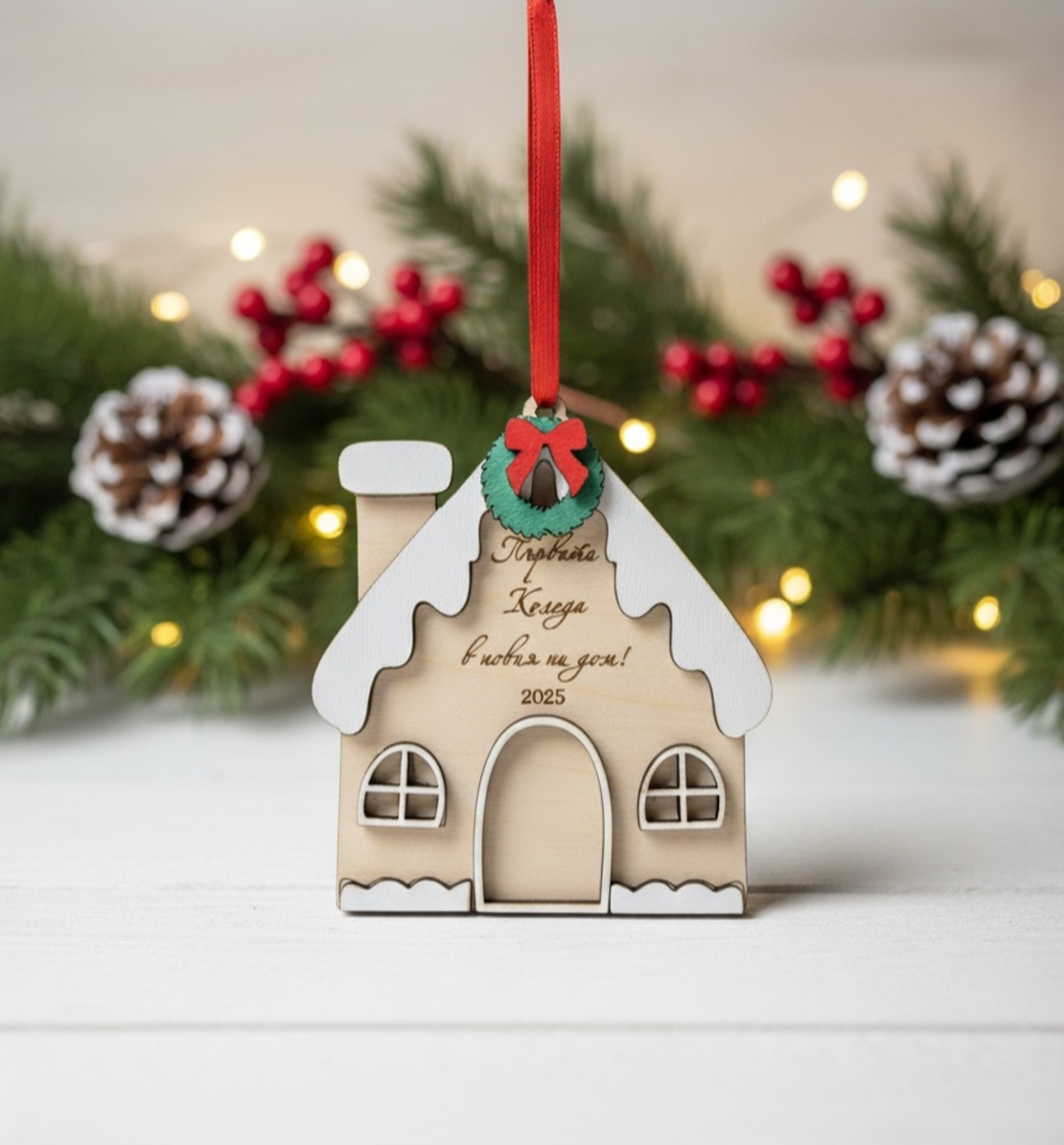 Коледна къща с венец