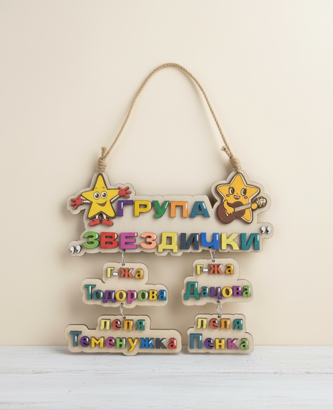 Табелка за детска градина с името на групата и госпожите
