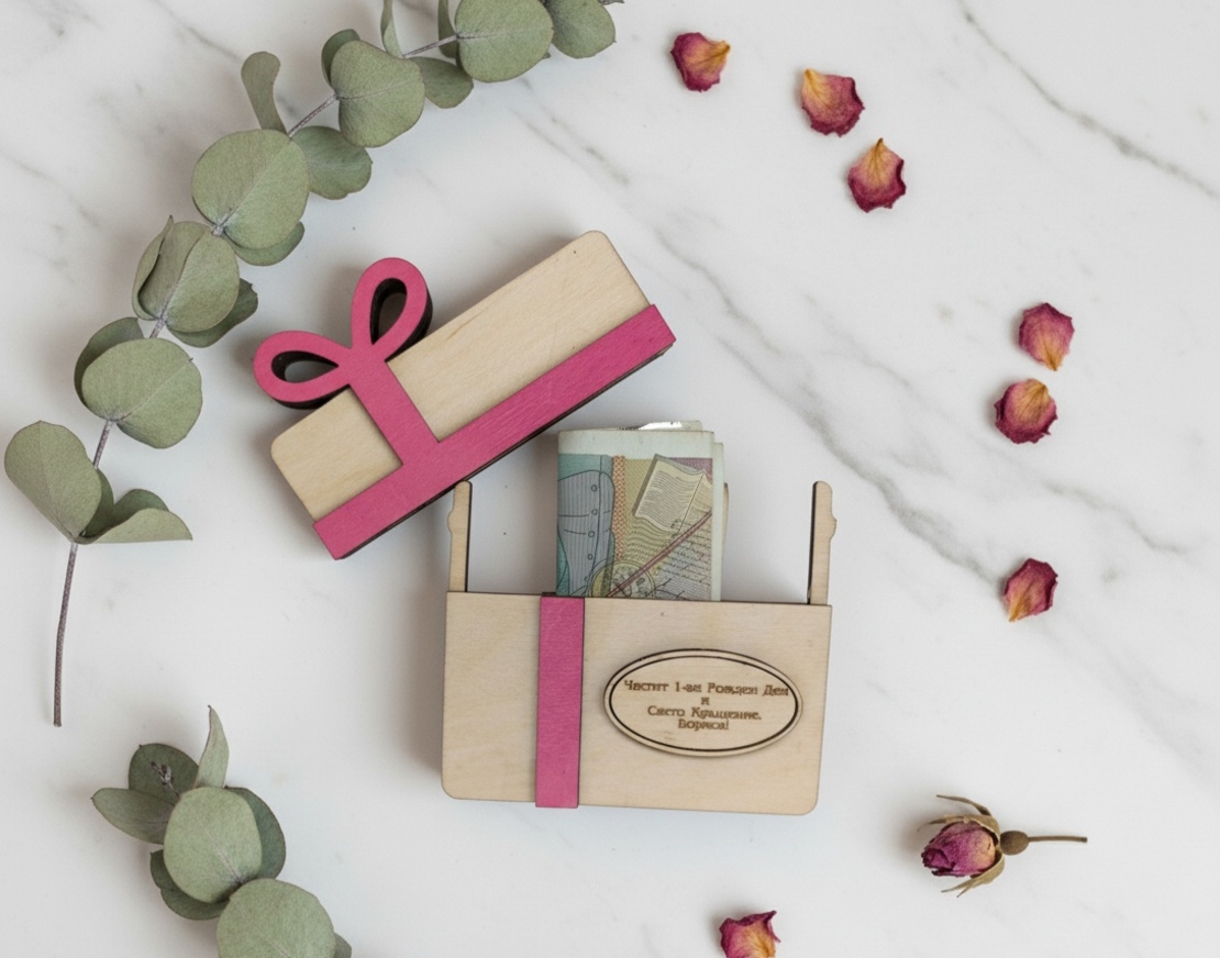 Дървена картичка ,,Подарък