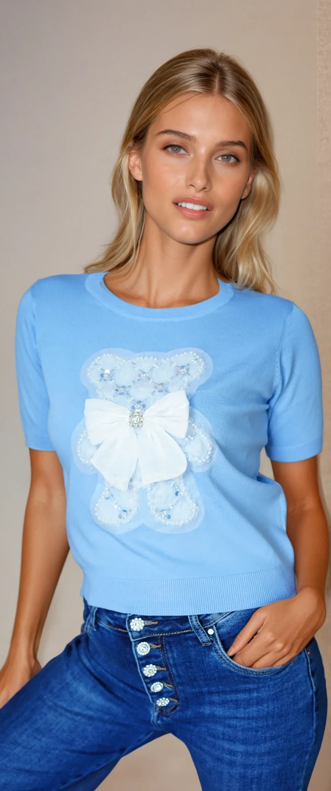 Embroidered Teddy Bear T-Shirt with Luxurious Details