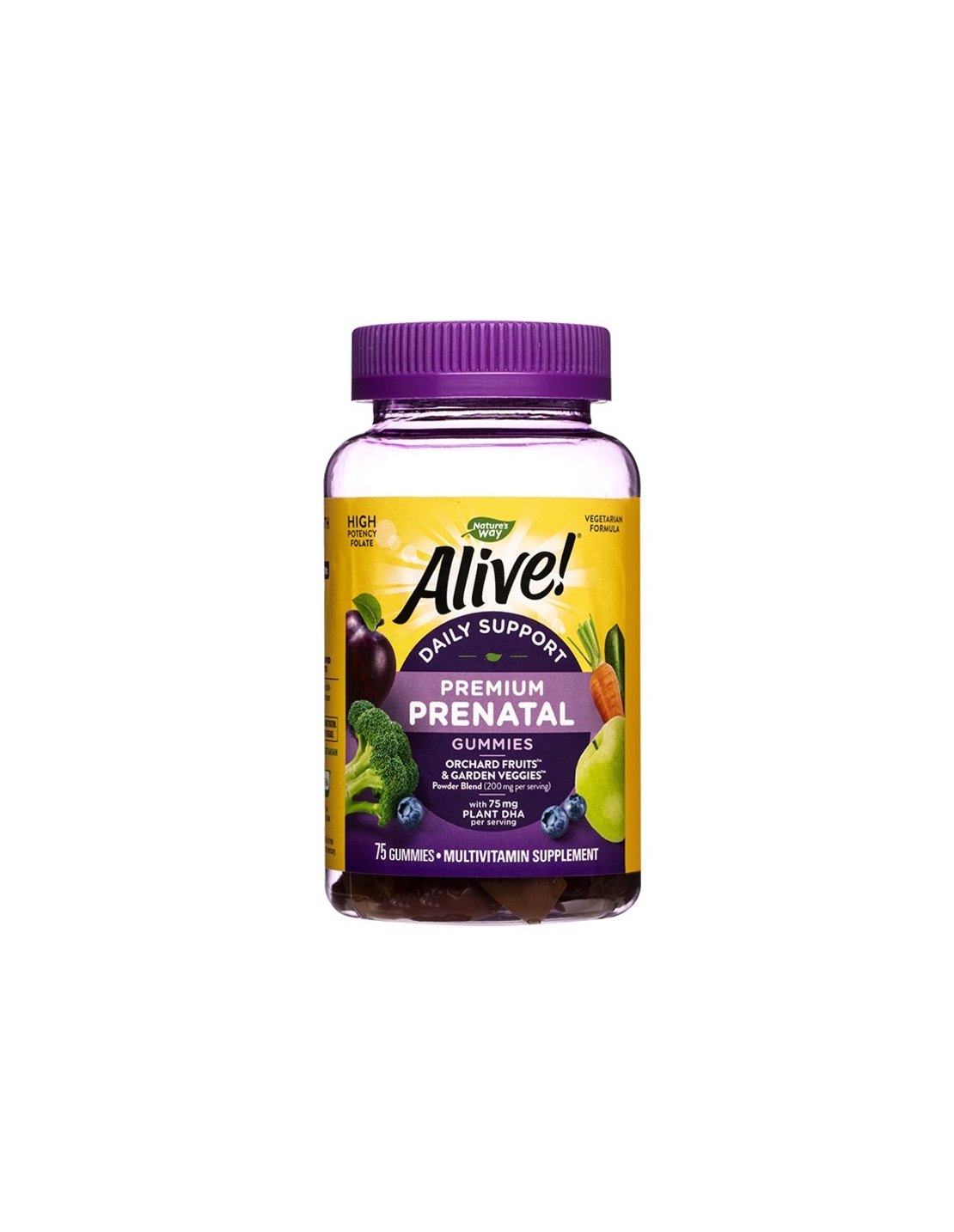 Мултивитамини за бременни премиум Алайв с растителна DHA Alive! Daily Support Premium Prenatal Multivitamin Gummies 75 желирани таблетки