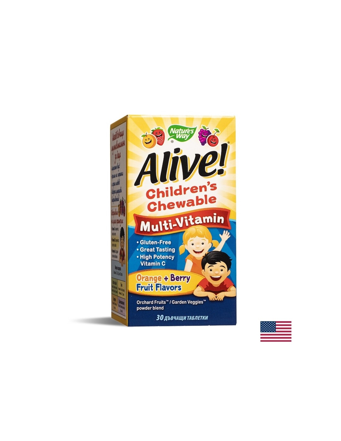 Мултивитамини за деца Алайв Alive! Children's Chewable Multi-Vitamin 30 дъвчащи таблетки