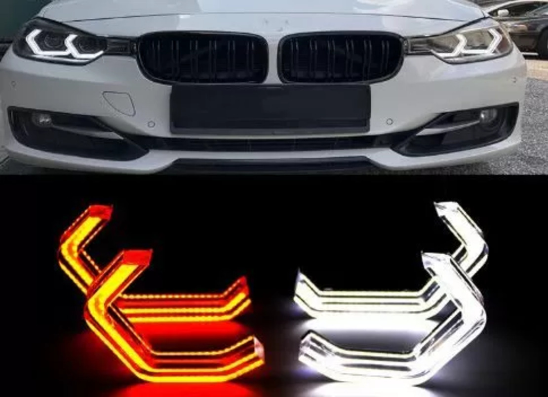 Диодни Ангелски Очи за BMW F30 F31 - U-Design - с два цвята и функция мигач (бял и жълт)