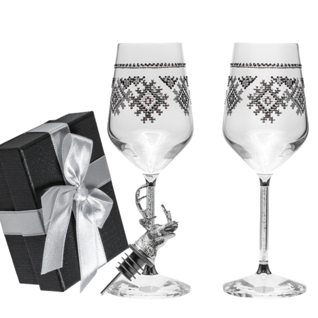 Подаръчен комплект „Сребърни Шевици“  бяло вино