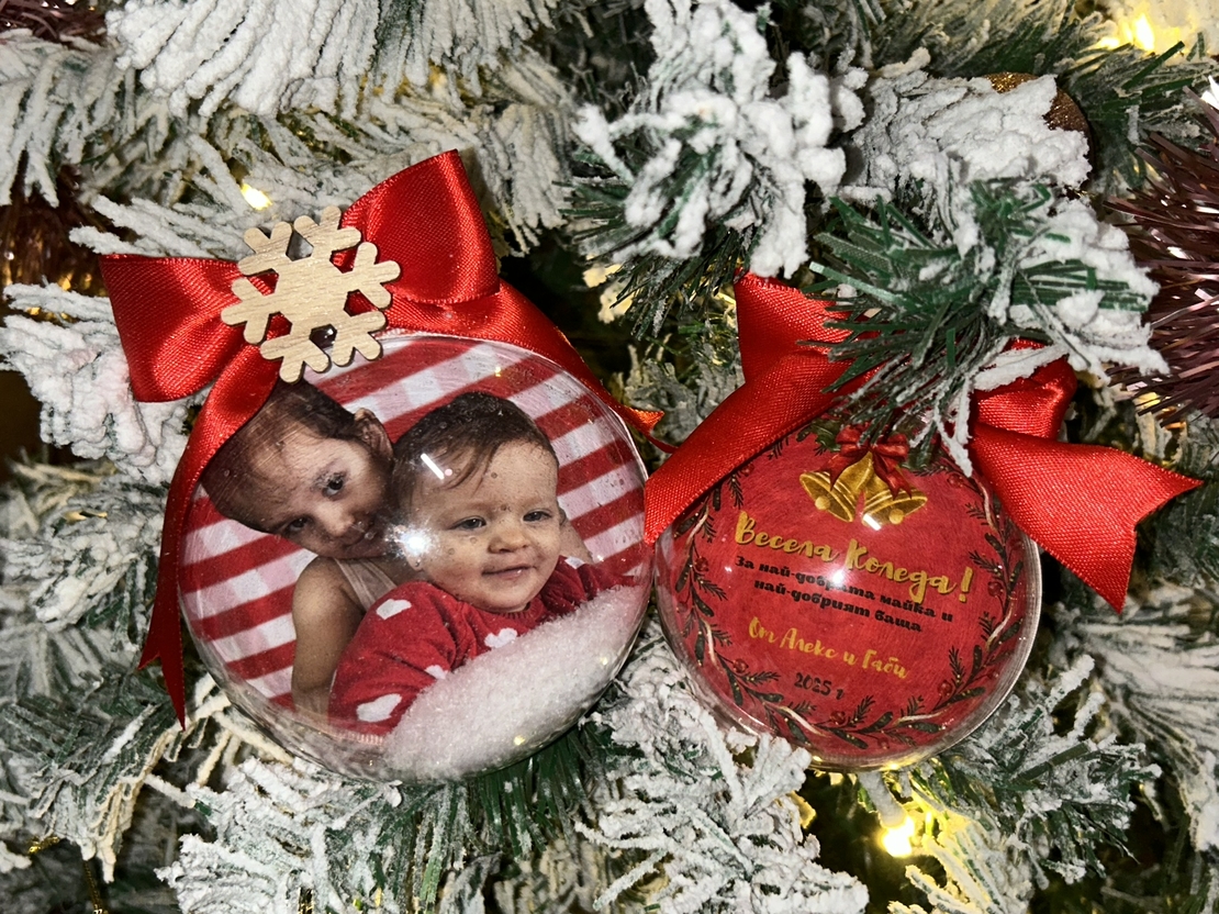 Коледна топка със снимка - 8 см