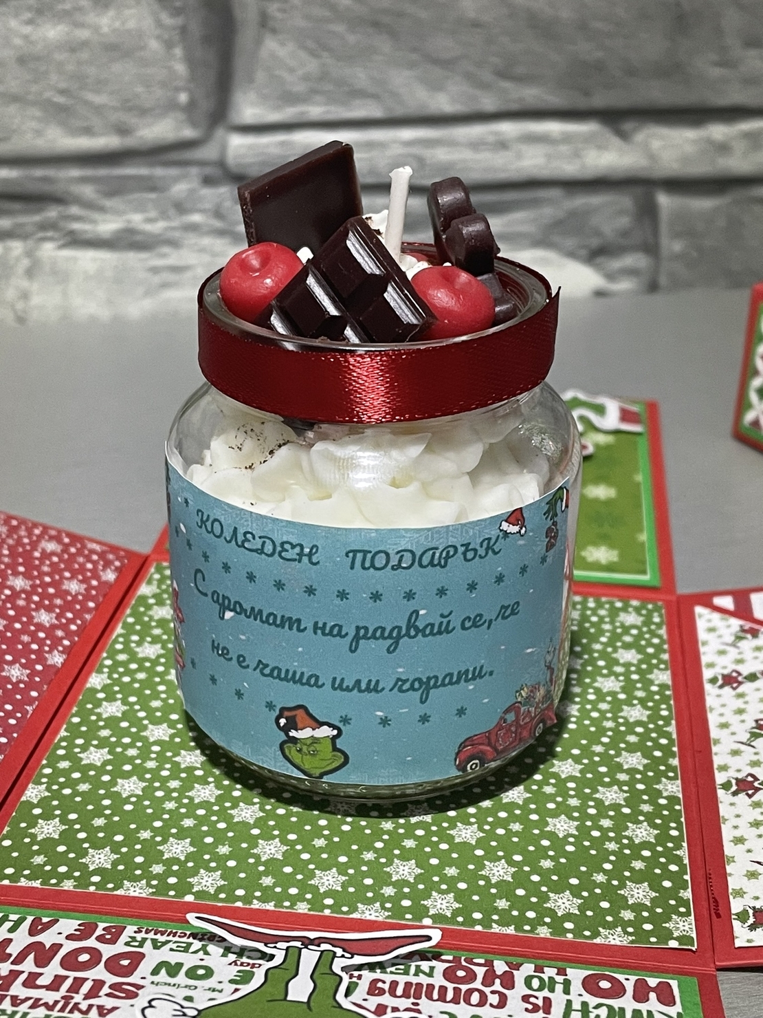 Коледна експлодираща кутия със свещ - Гринч