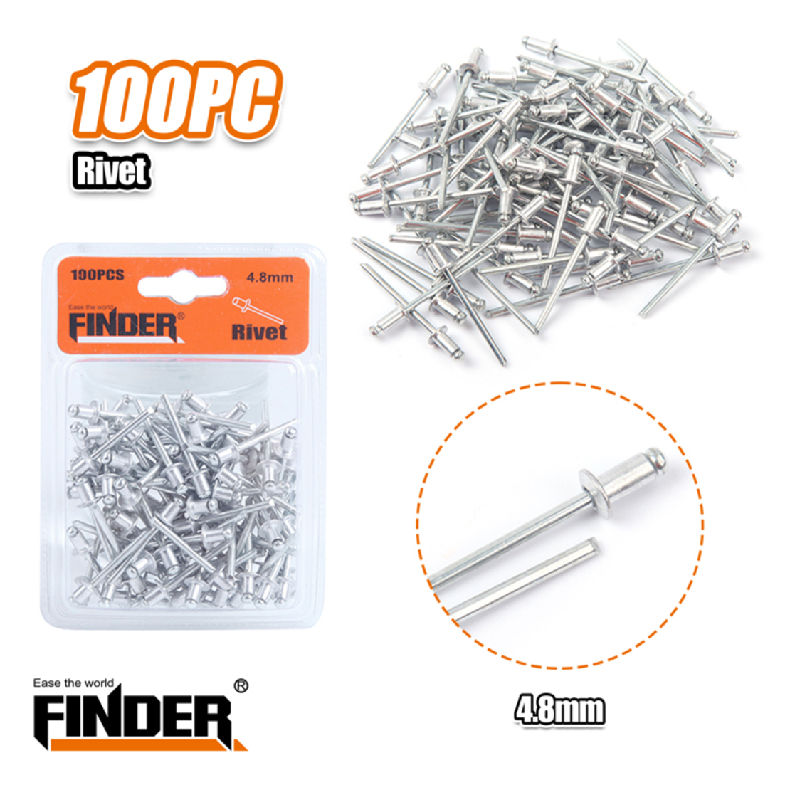 Алуминиеви нитове - 100pcs - 4.8mm - Finder - 195278
