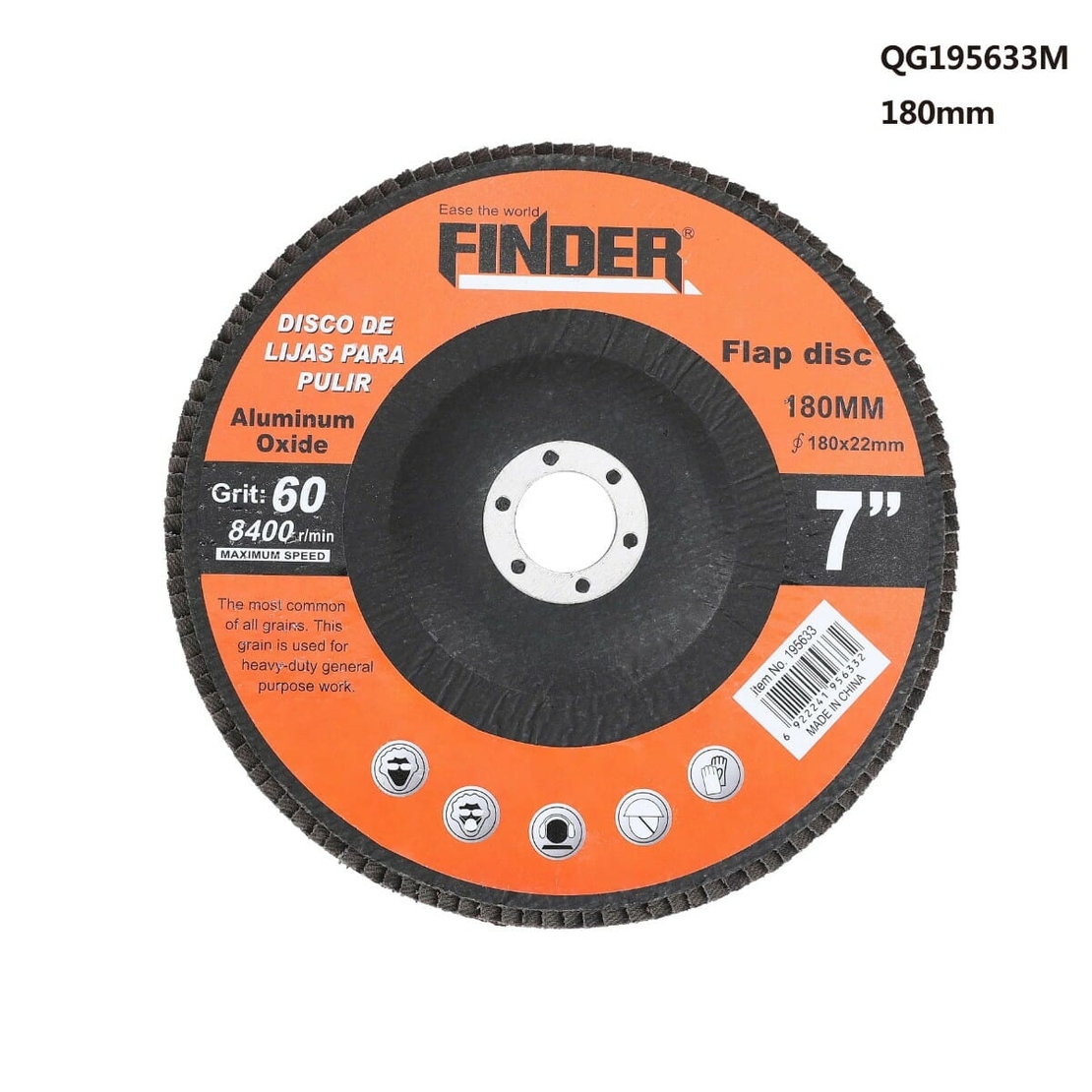 Диск за шлайфане на метал за ъглошлайф - 7'' - Grit60 - Finder - 195633