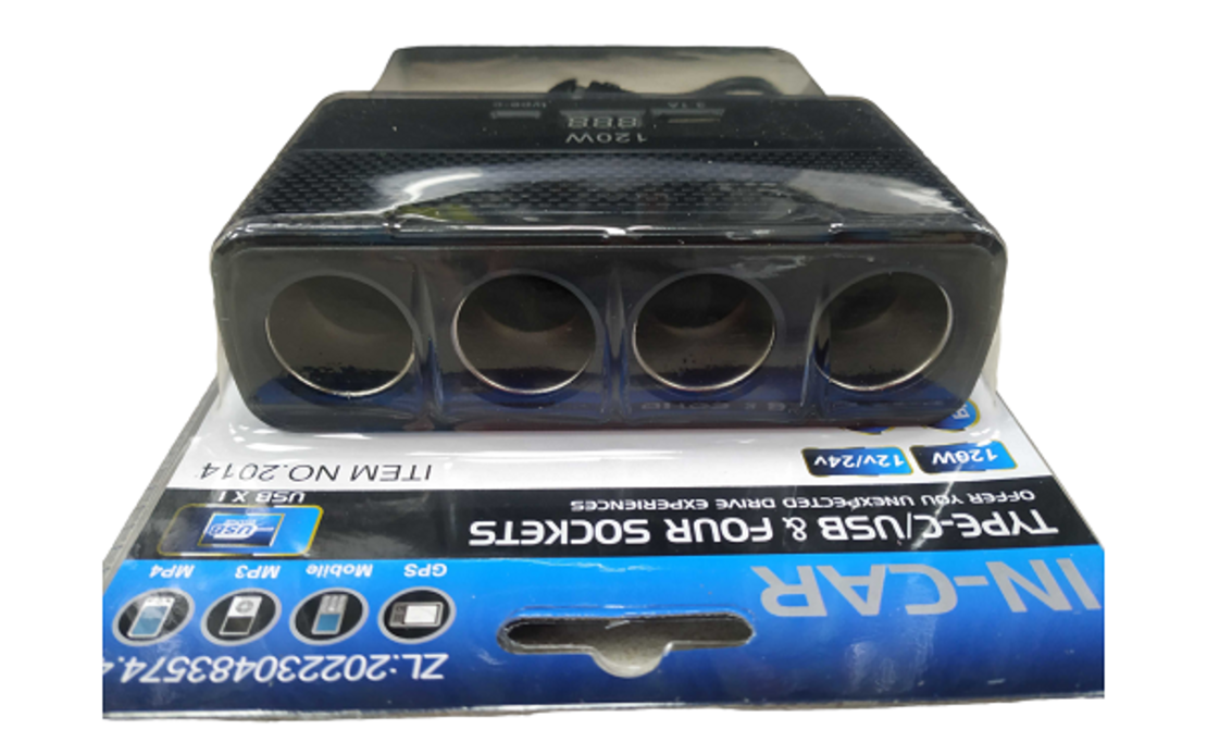 Букса за зареждане на автомобилна запалка с 4 изхода - USB+Type-C - CD080462 - 804629