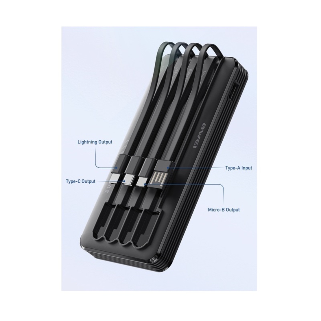 Външна батерия - P133K - 10 000mah - 4в1 - Awei - 888599 - Черна