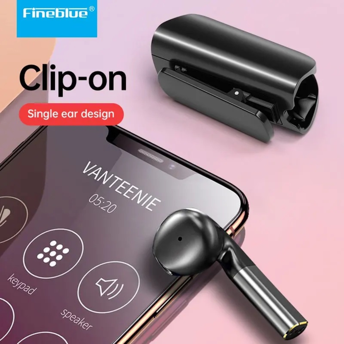 Безжична слушалка - хендсфри с калъф за зареждане - Bluetooth- F5 Pro - Fineblue - 700055 - Черна