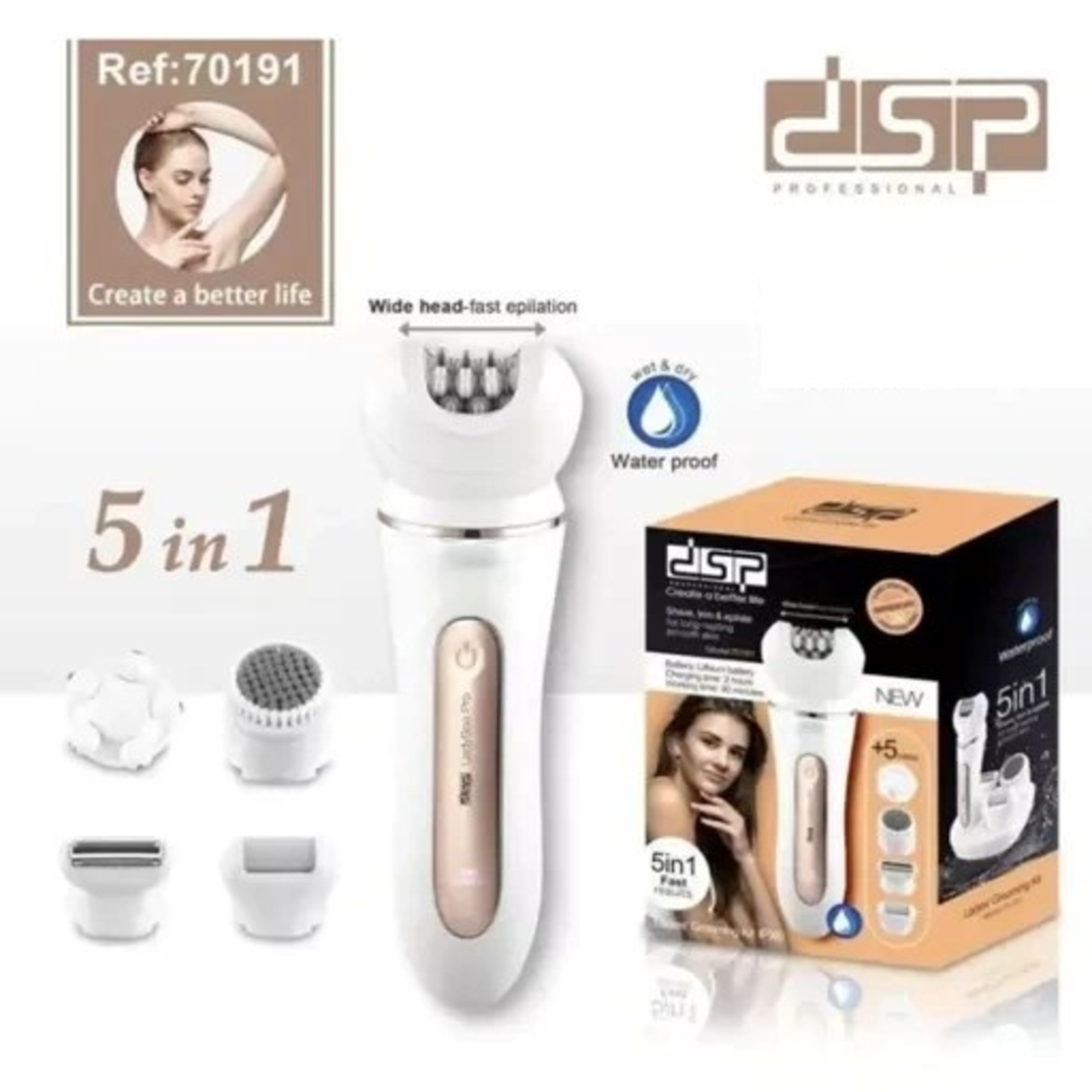 Комплект за обезкосмяване и ексфолиране лице-тяло - 70191 - 5в1 - DSP - 614405